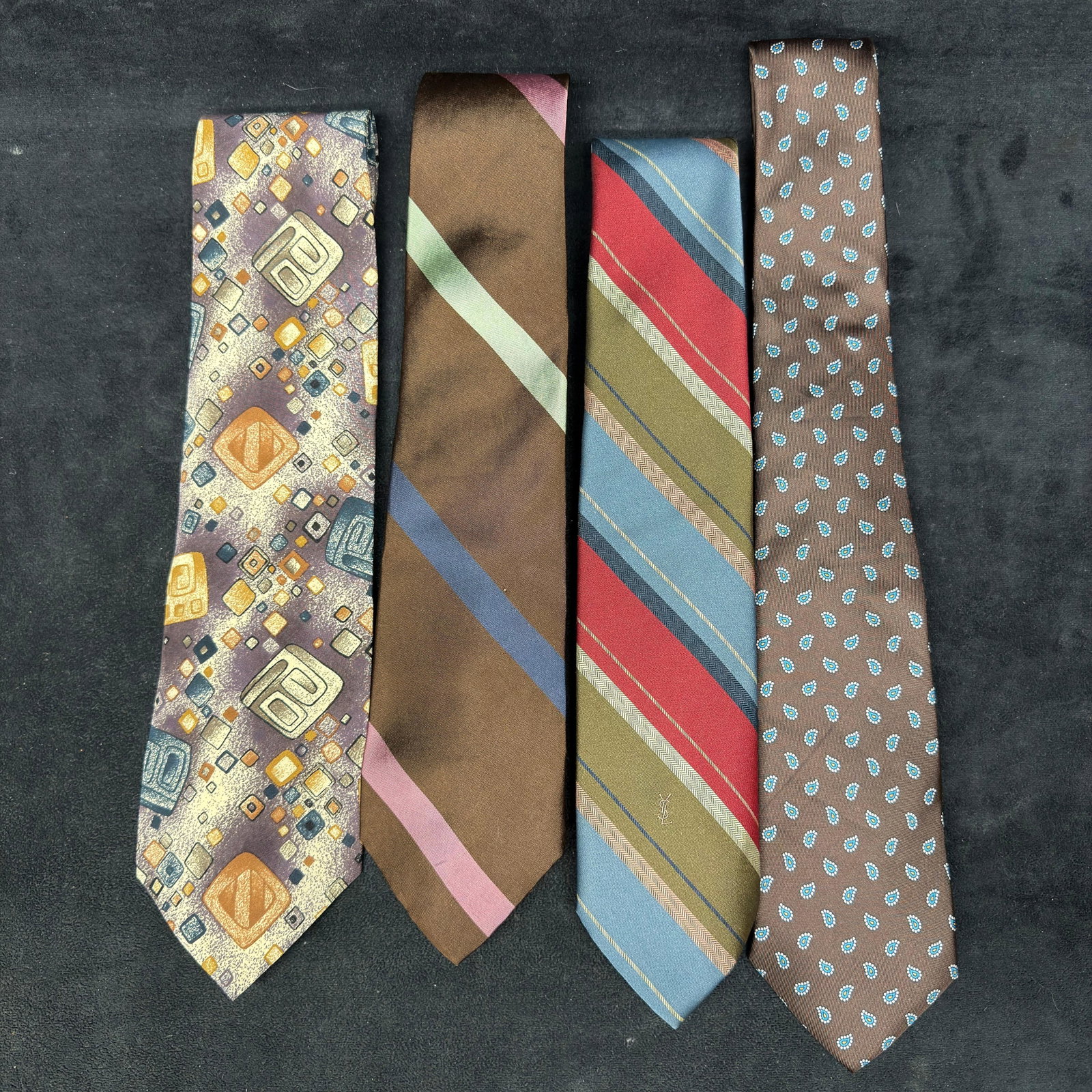 Lot of 4 Designer Men Silk Neckties Yves Saint Laurent and Christian Dior (1 of 5)