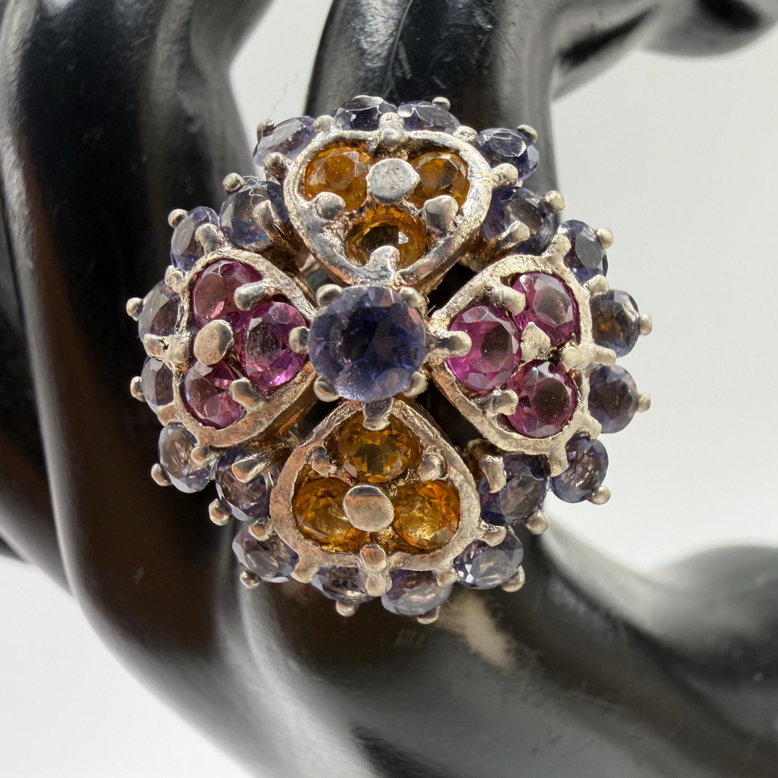 Multi Colored Gemstone Cluster Ring 925 Sterling Silver Sz 10: This item is in pre-owned, previously used/displayed condition with noticeable light wear and surface scratches. Please reference all photos for full details. This piece of jewelry has been tested and