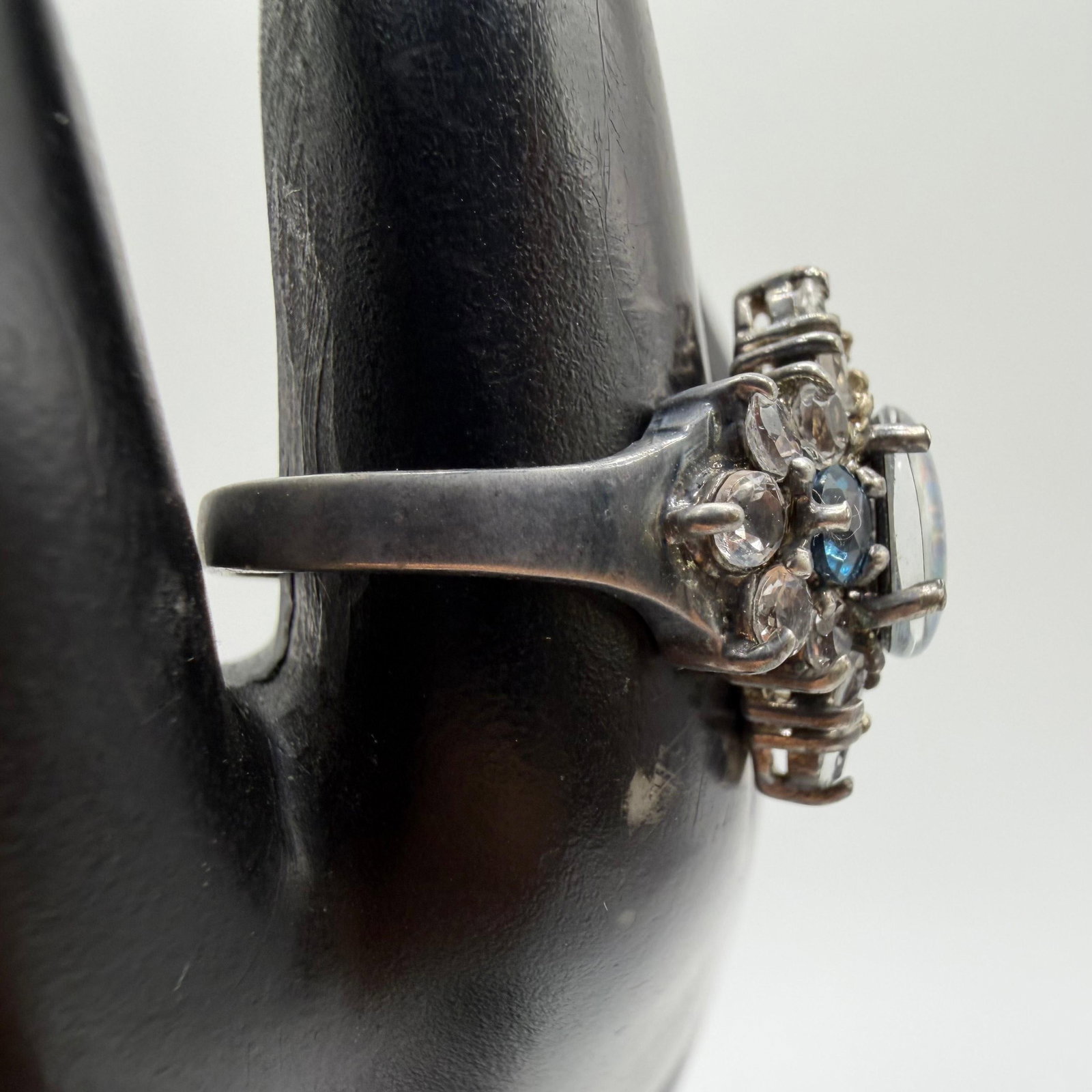 Doublet Opal Blue and White Sapphires Sterling Silver Ring - 3