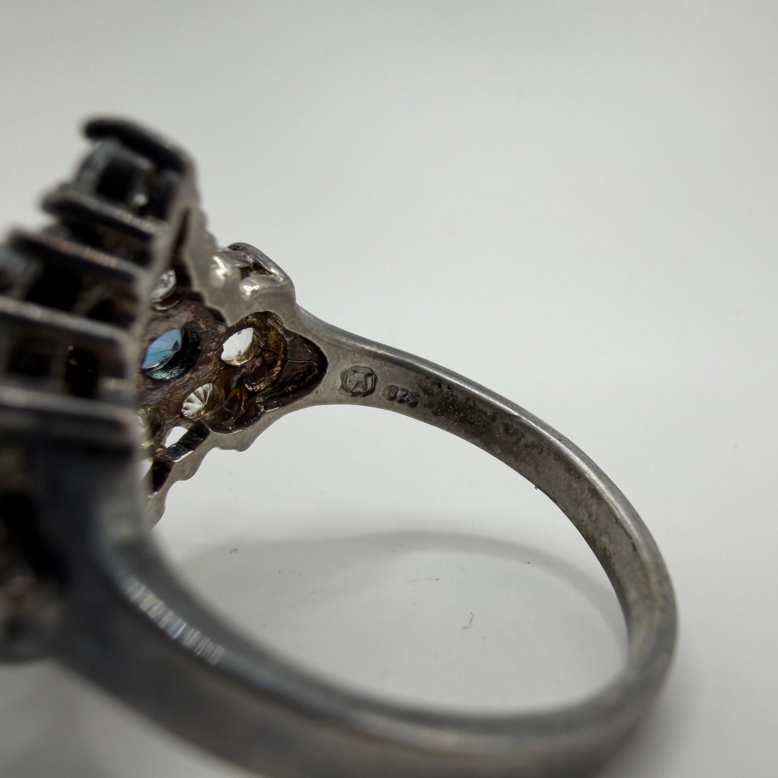 Doublet Opal Blue and White Sapphires Sterling Silver Ring - 4