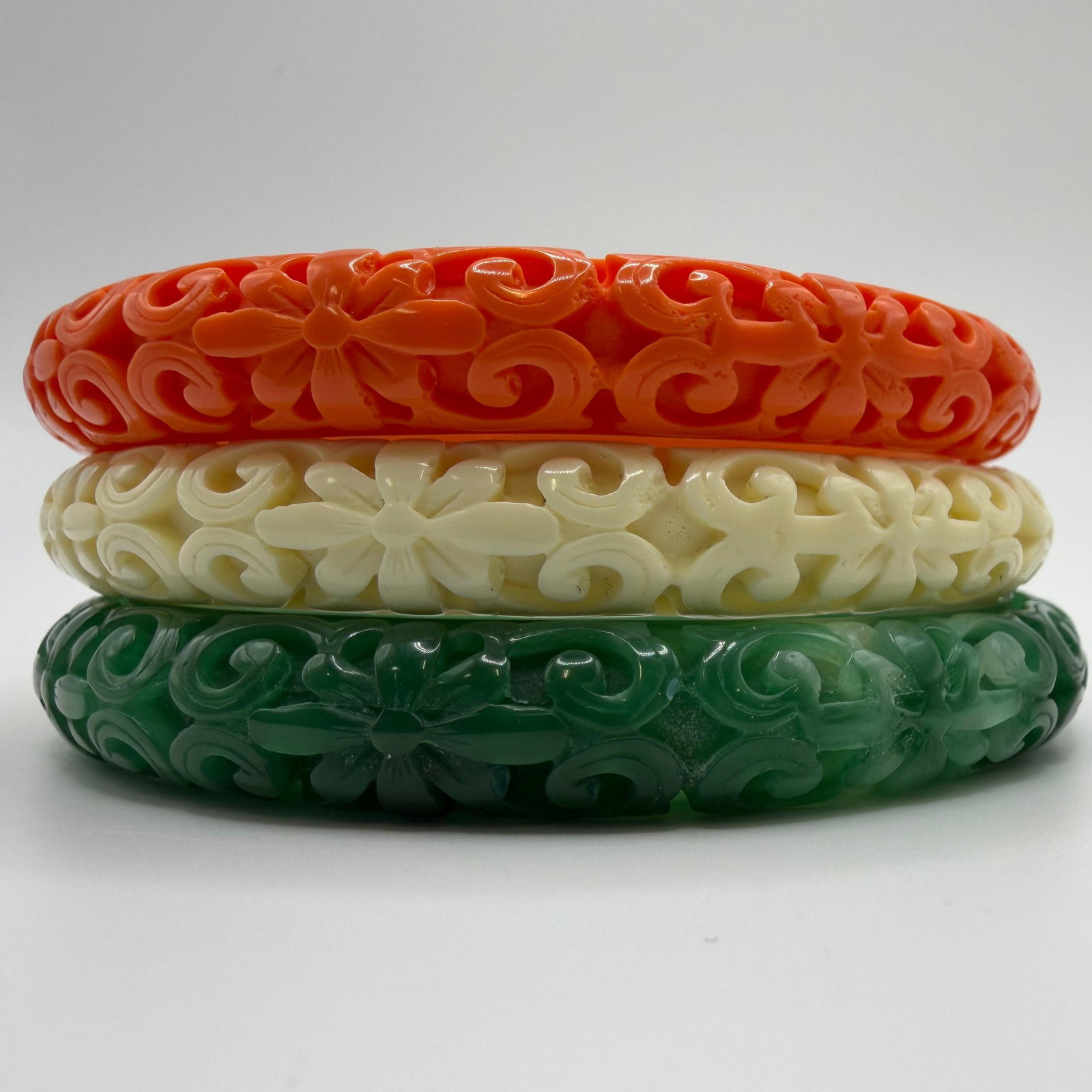 Kenneth Jay Lane Faux Jade Coral Ivory Tone Molded Lucite KJL Bangle Set (1 of 6)