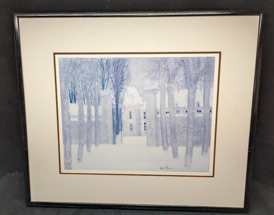Large Framed Andre Brasilier Lithographic Art Print: This lot contains a Framed Andre Brasilier Lithographic Art Print. The frame is approximately 30 3/4" x 36 1/4" and the print is approximately 18" x 23"and it weighs about 4.77 lb