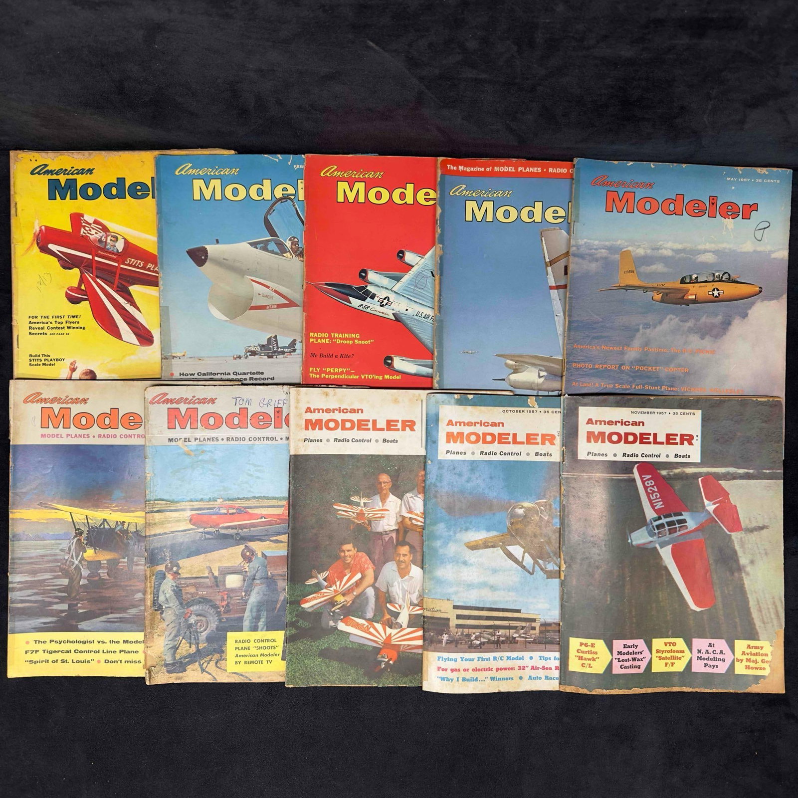 American Modeler Magazine 1957 Lot of 10 Ten Magazines Collection Set: American Modeler Magazine 1957 Lot of 10 Ten Magazines Collection Set. The 1957 set includes a series with the following issues January, February, March, April, May, June, August, September, October,