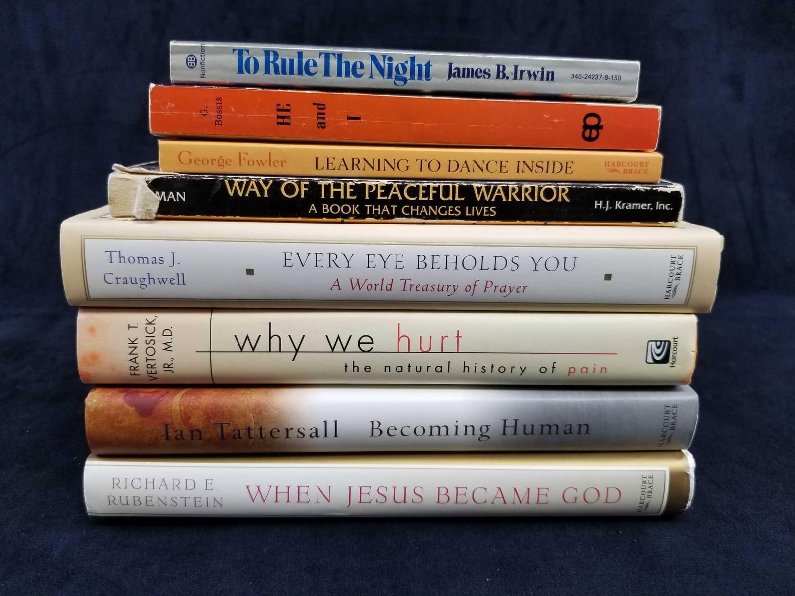 Set of 8 Religious and Healing Books: This set of books offers encouragement for those seeking a fresh outlook on prayer or ways to getting closer to God. "To Rule The NIght" by James B. Irwin "He and I" by