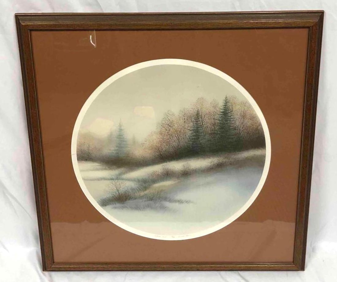 Limited Edition Signed Print Of "Autumn Mist" By Arnold Alaniz 49 of 225: This lot contains a limited edition signed print of "Autumn Mist" by Arnold Alaniz. This print is number 49 of 225. The frame is approx 28 1/2" x 28 1/2" while the print itself is approx. 20" x 20".