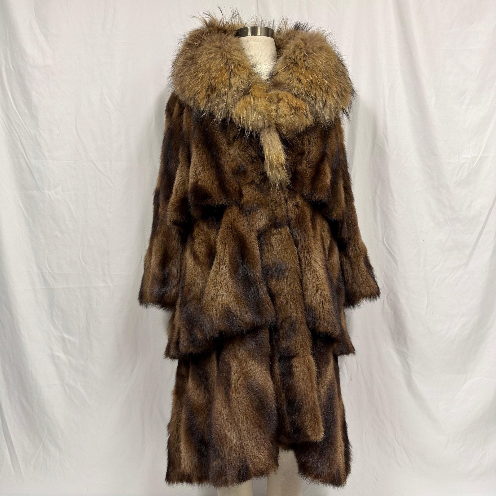 Marmot Fur Layered Type Pattern Coat with Coyote Collar (1 of 8)