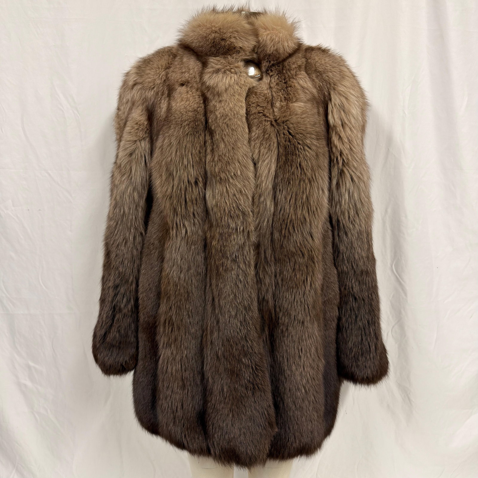 Brown Colored Fox Fur Coat with Statement Front Button (1 of 8)