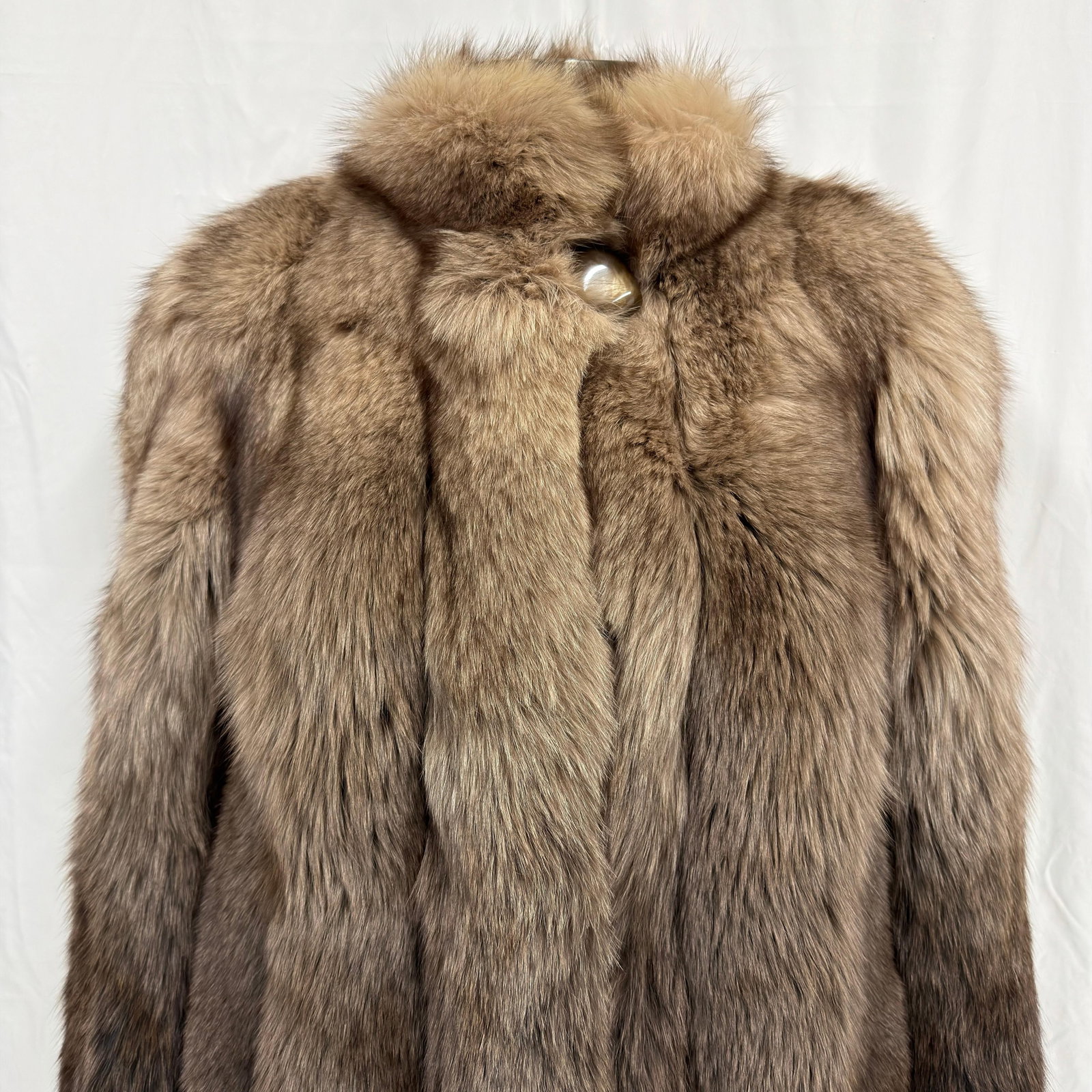 Brown Colored Fox Fur Coat with Statement Front Button - 3