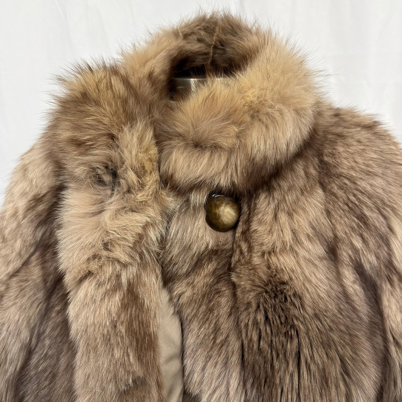 Brown Colored Fox Fur Coat with Statement Front Button - 5