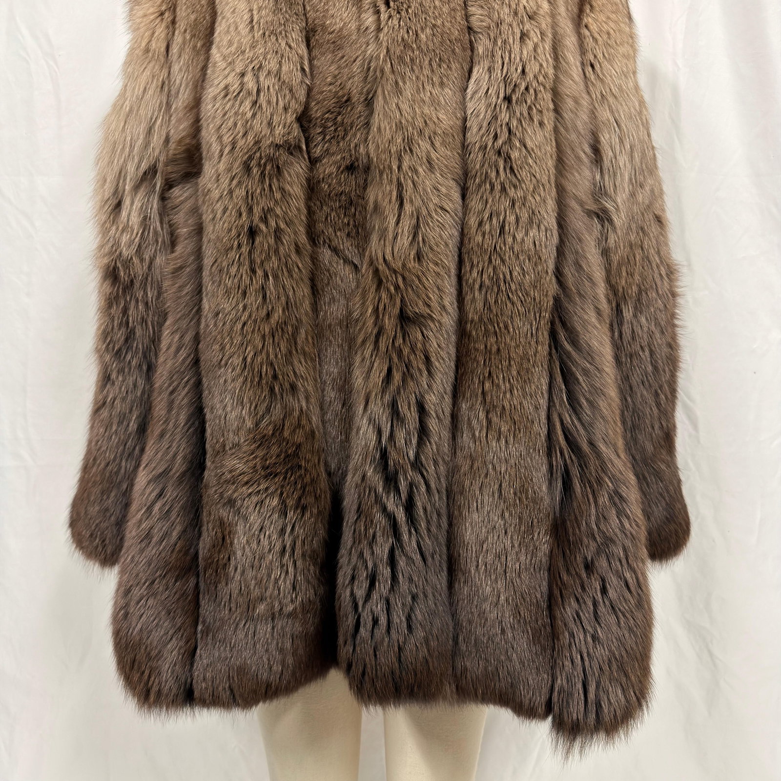 Brown Colored Fox Fur Coat with Statement Front Button - 7