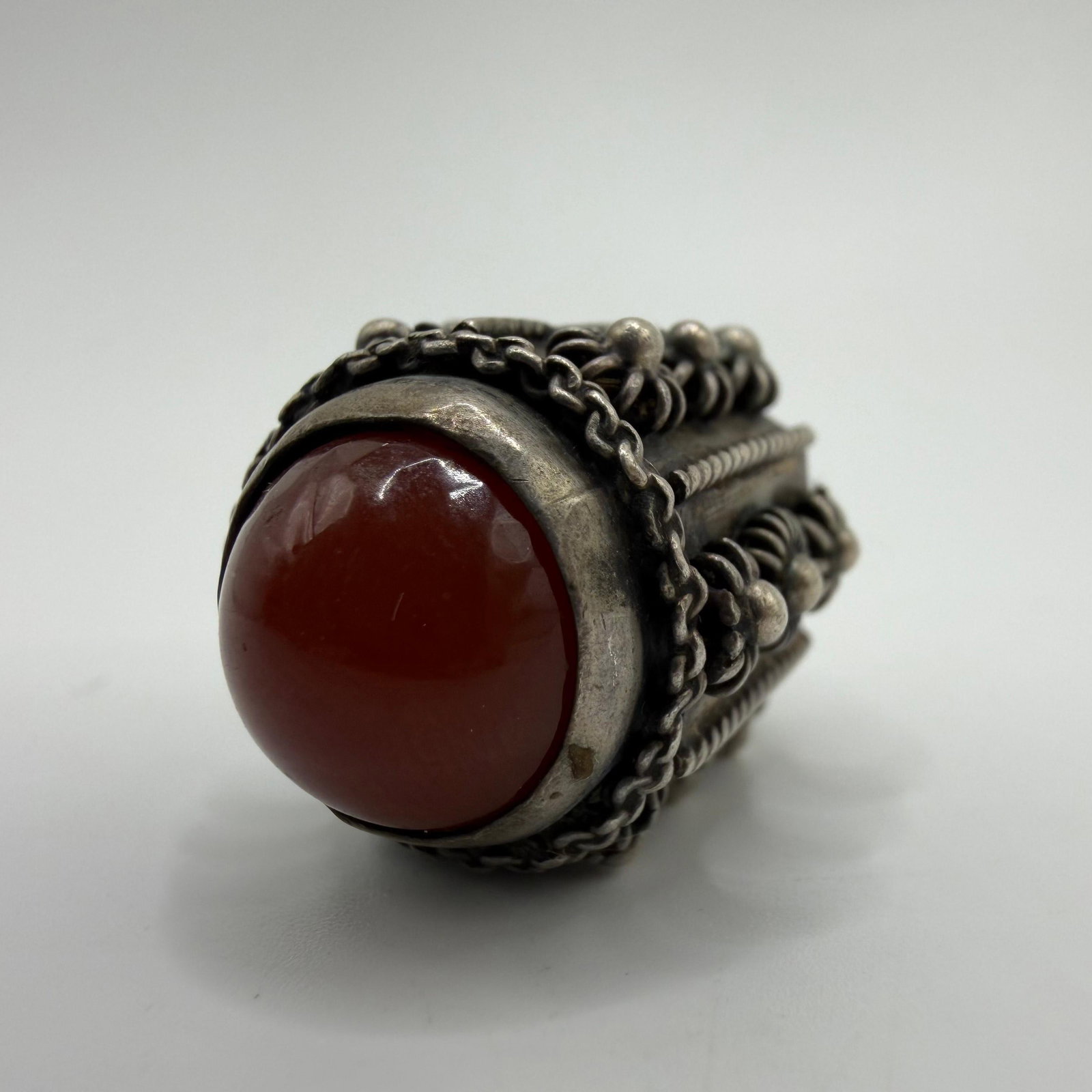 Carnelian Etruscan Revival Style Pendant Fob Charm Unmarked Silver ER84: This item is in good pre-owned, previously used/displayed condition with noticeable light wear and surface scratches. Please reference all photos for full details. This piece of jewelry has been caref