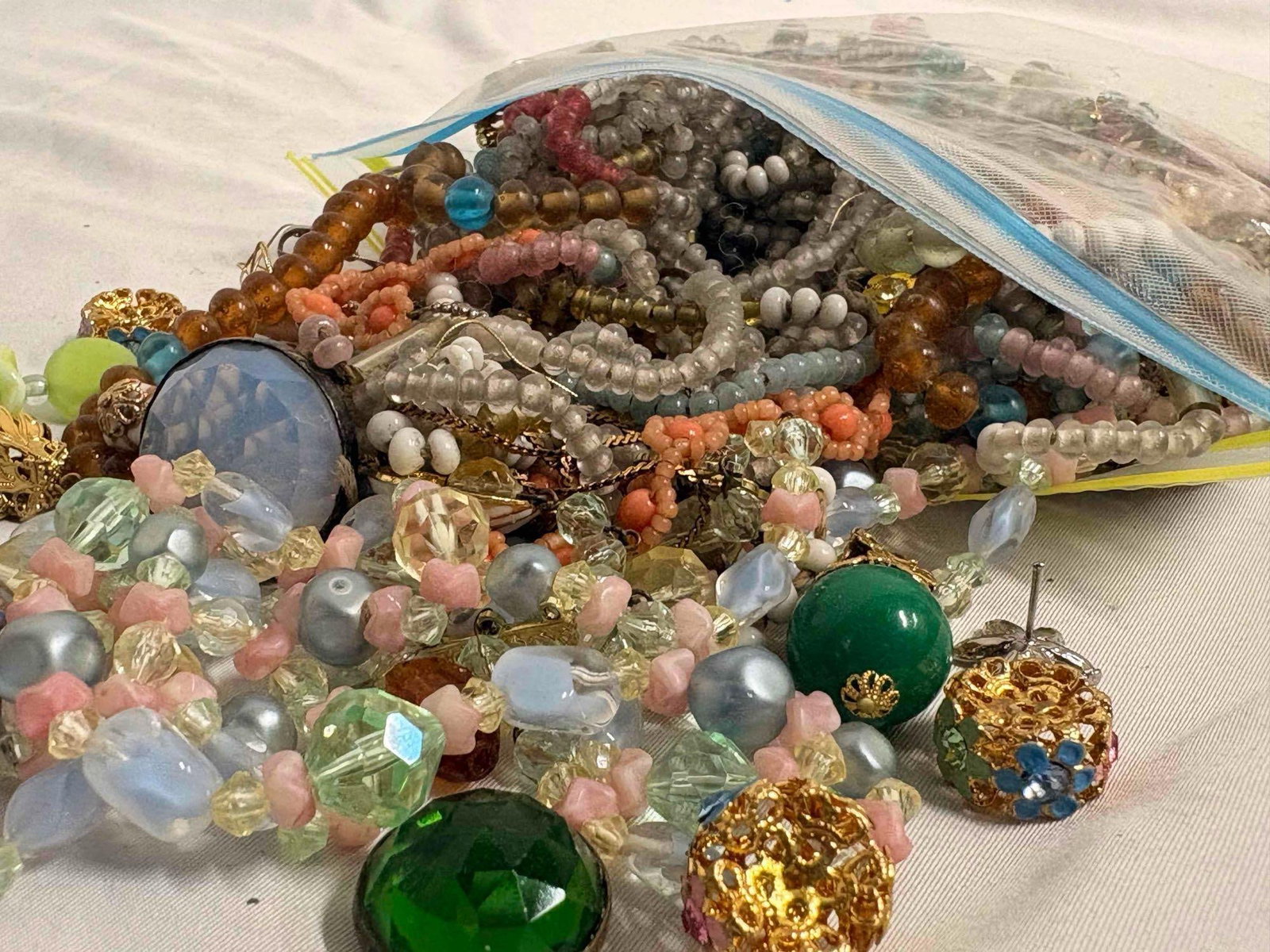 Over a Pound of Pastel Colorful Rhinestone Embellished Costume Jewelry Beads (1 of 5)