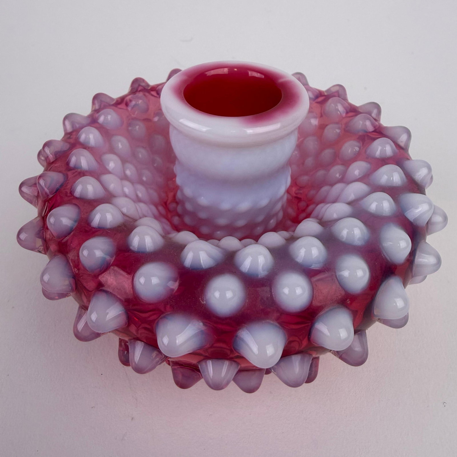Fenton Cranberry Opalescent Hobnail Glass Candleholder Broken (1 of 6)