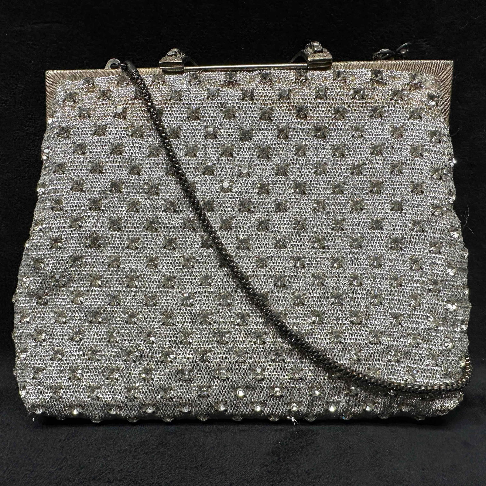 Vintage Walborg Rhinestone Jeweled White Small Purse Bag: Made in Hong Kong, original tag still intact. In good condition with light stains on the interior. This item is in good pre-owned, previously used condition with light wear, and surface scratches.