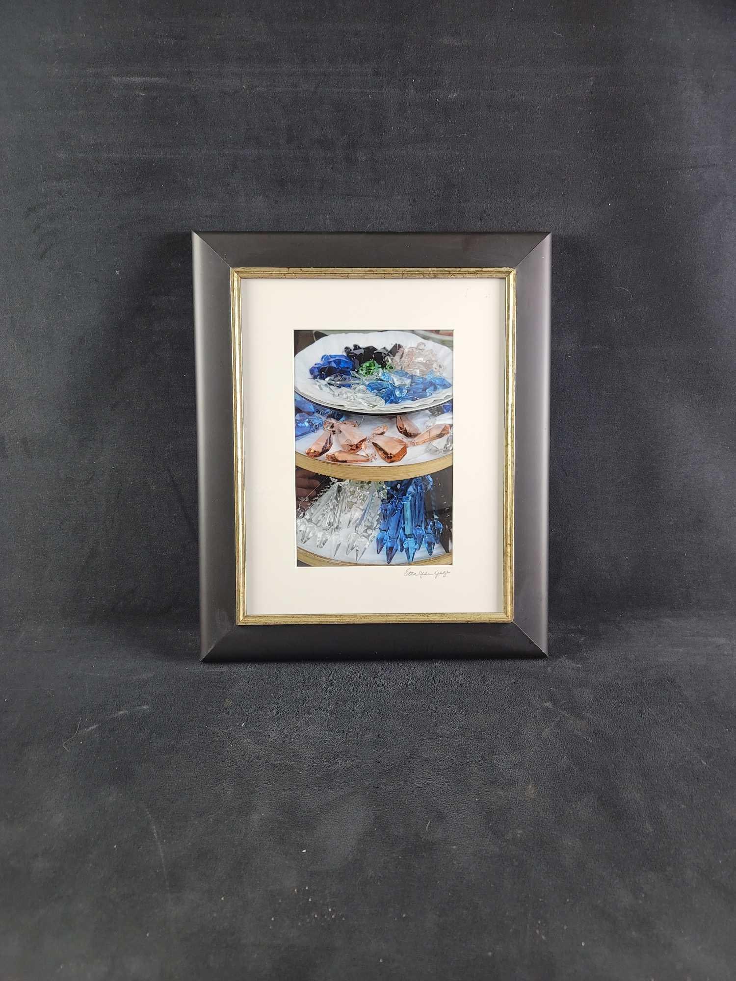 Crystal Photograph By Etta Jean Juge Chandelier Lighting: The photograph is titled "Crystals" and the artist is Etta Jean Juge. It is framed matted and signed. In good condition, approx. measures 14 3/4" x 17 1/2", weight is 3lbs. About