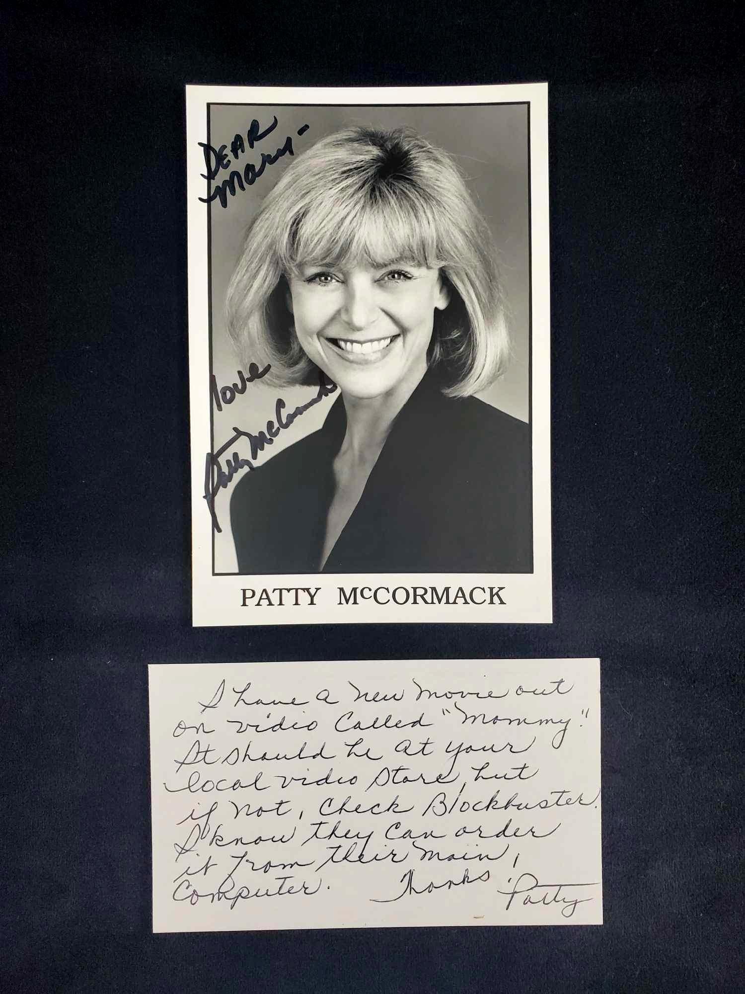 Autographed Card and Signed Note Patty McCormack: No COA Comes from avid autograph collector. Photo measures 4" x 6", notes measures 5" x 3". 