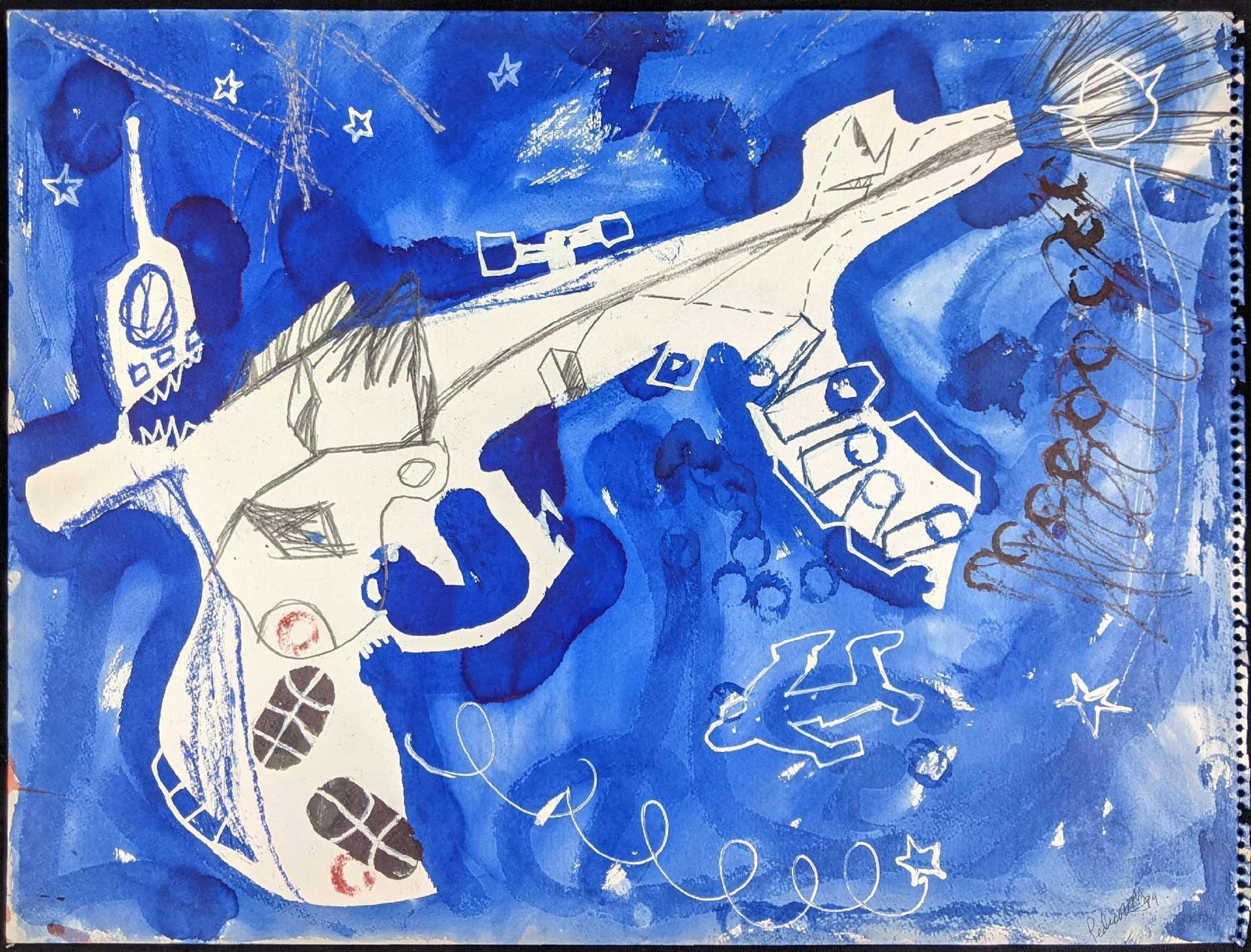 Original Signed Art Works Pedro Vizcaíno With COA: Original Signed Art Works Pedro Vizcaíno With COA These works are very unique due to the fact that they are done on both sides of one sheet of paper. They are Untitled (Helicopter/Gun) 