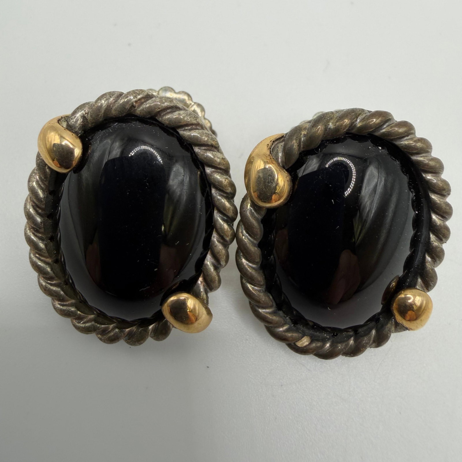 Remy Rotenier Sterling Silver and 14K Black Onyx Earrings: This item is in good pre-owned, previously used/displayed condition with noticeable light wear and surface scratches. Please reference all photos for full details. This piece of jewelry has been caref