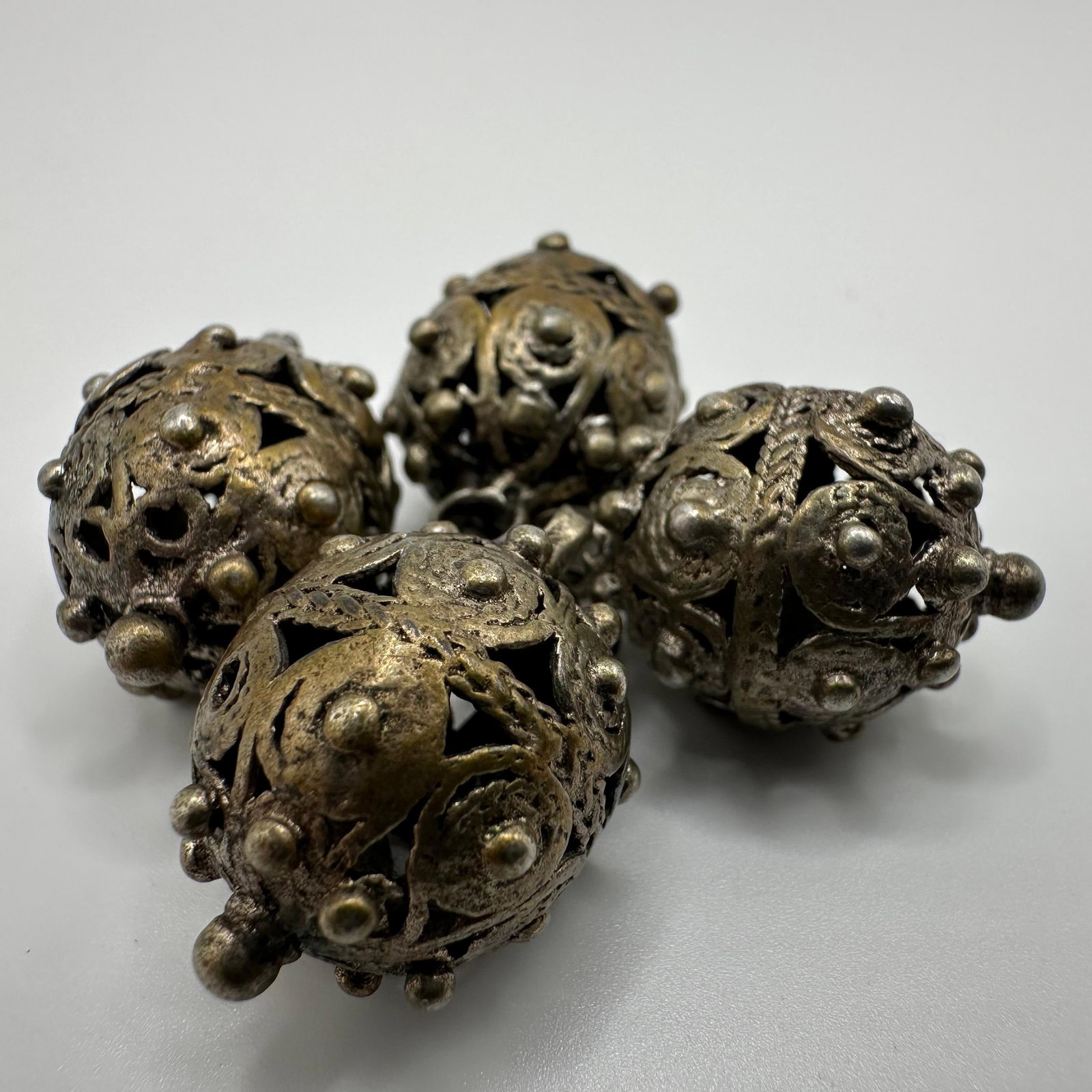 Silver Filigree Ball Charms Openwork Patterns Granulation Work - 3