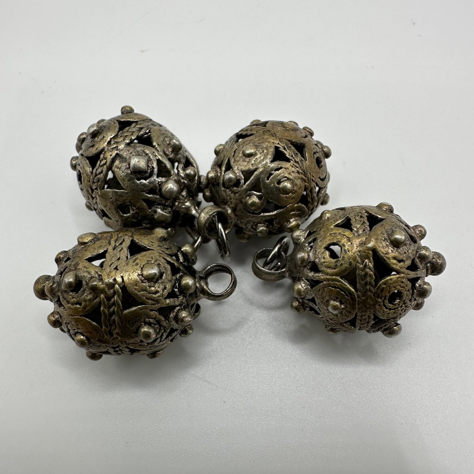 Silver Filigree Ball Charms Openwork Patterns Granulation Work - 4