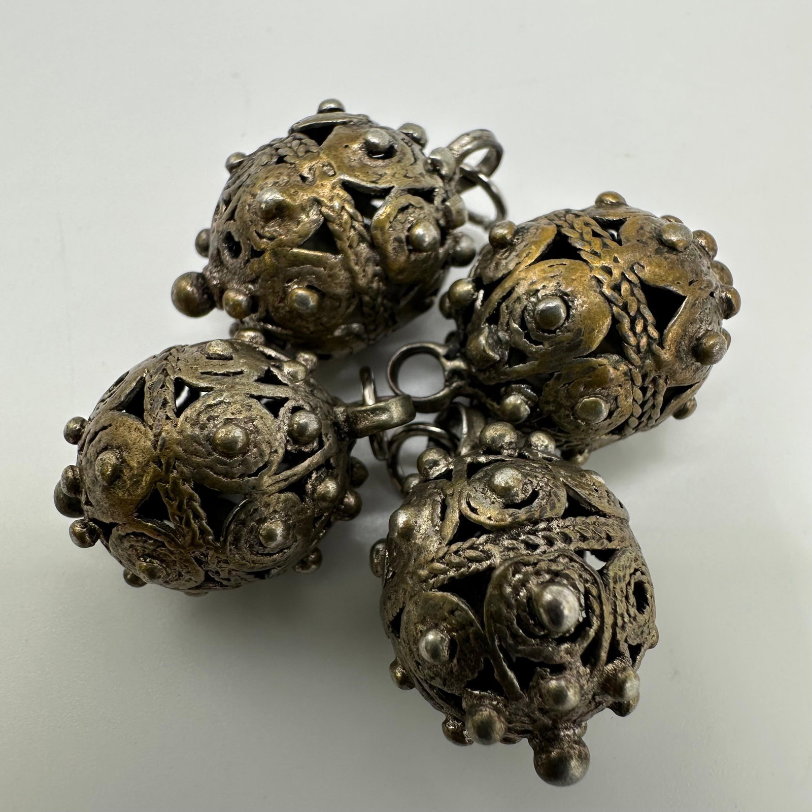Silver Filigree Ball Charms Openwork Patterns Granulation Work - 5