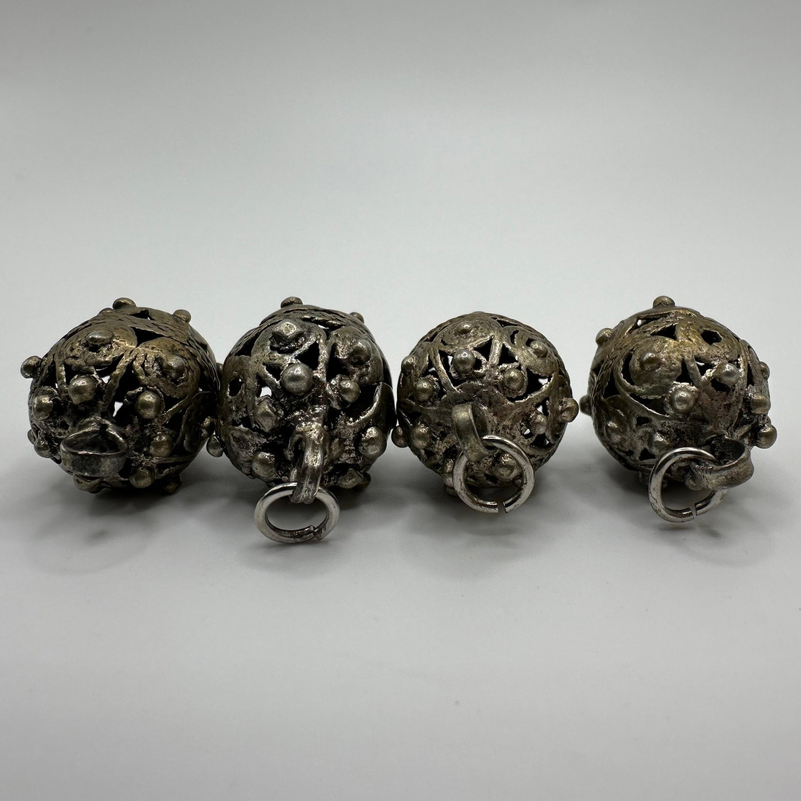 Silver Filigree Ball Charms Openwork Patterns Granulation Work - 6