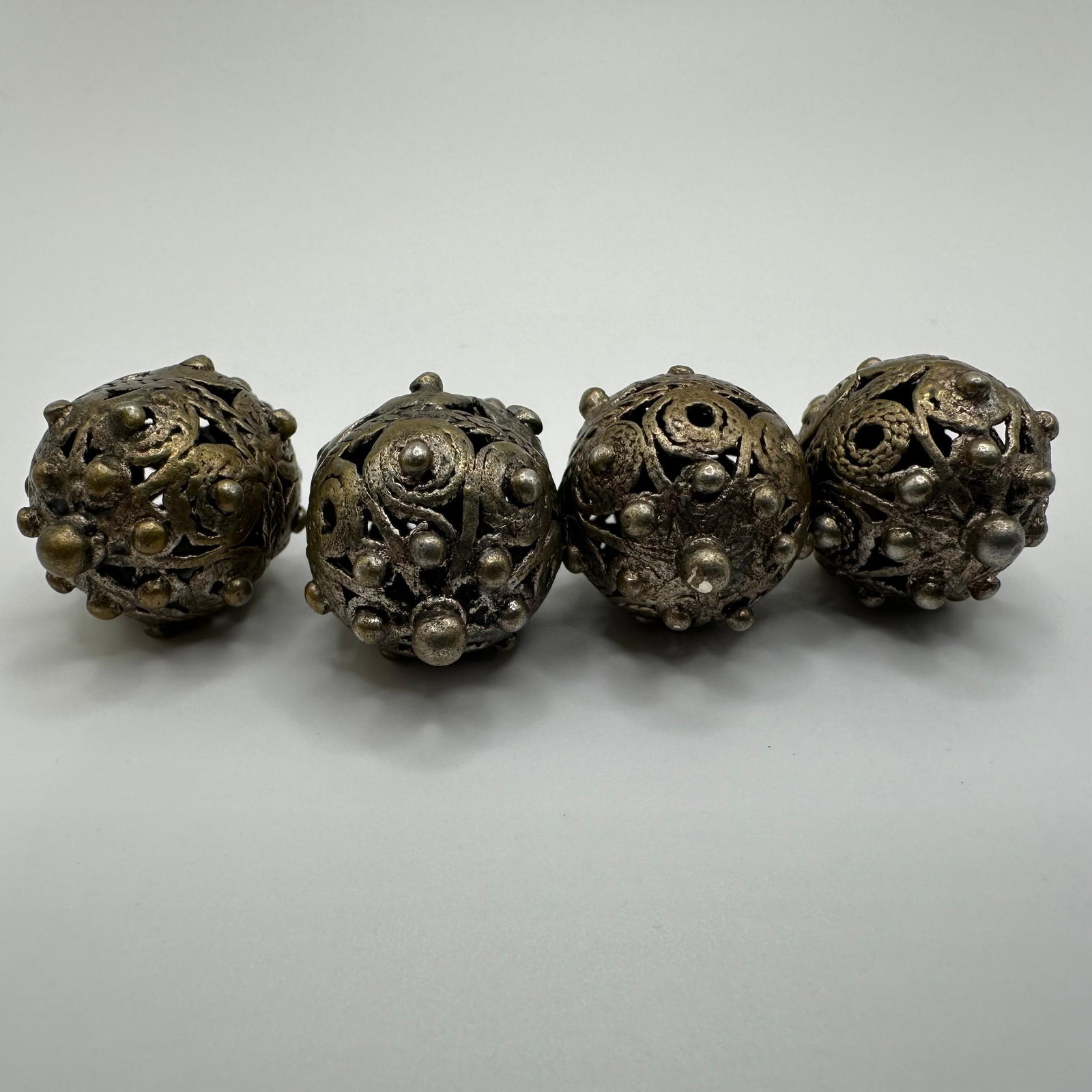 Silver Filigree Ball Charms Openwork Patterns Granulation Work - 7