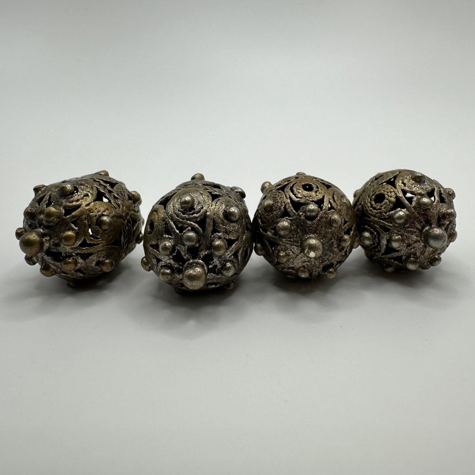 Silver Filigree Ball Charms Openwork Patterns Granulation Work - 8