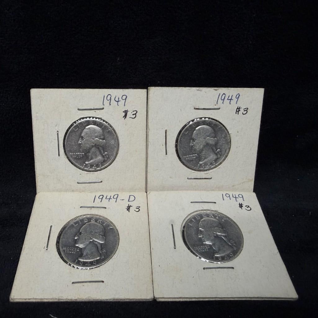 4 US Washington Silver Quarters 1949: These coins have been tested and researched to the best of our ability prior to listing. Please view photos, as they are a part of the condition. DETAILS: Metal - .900 Silver Tested - Yes Si