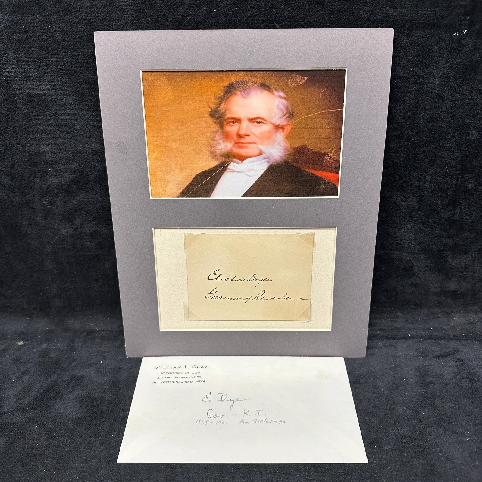 Elisha Dyer Signed Autograph Rhode Island Governor Framed Display (1 of 3)
