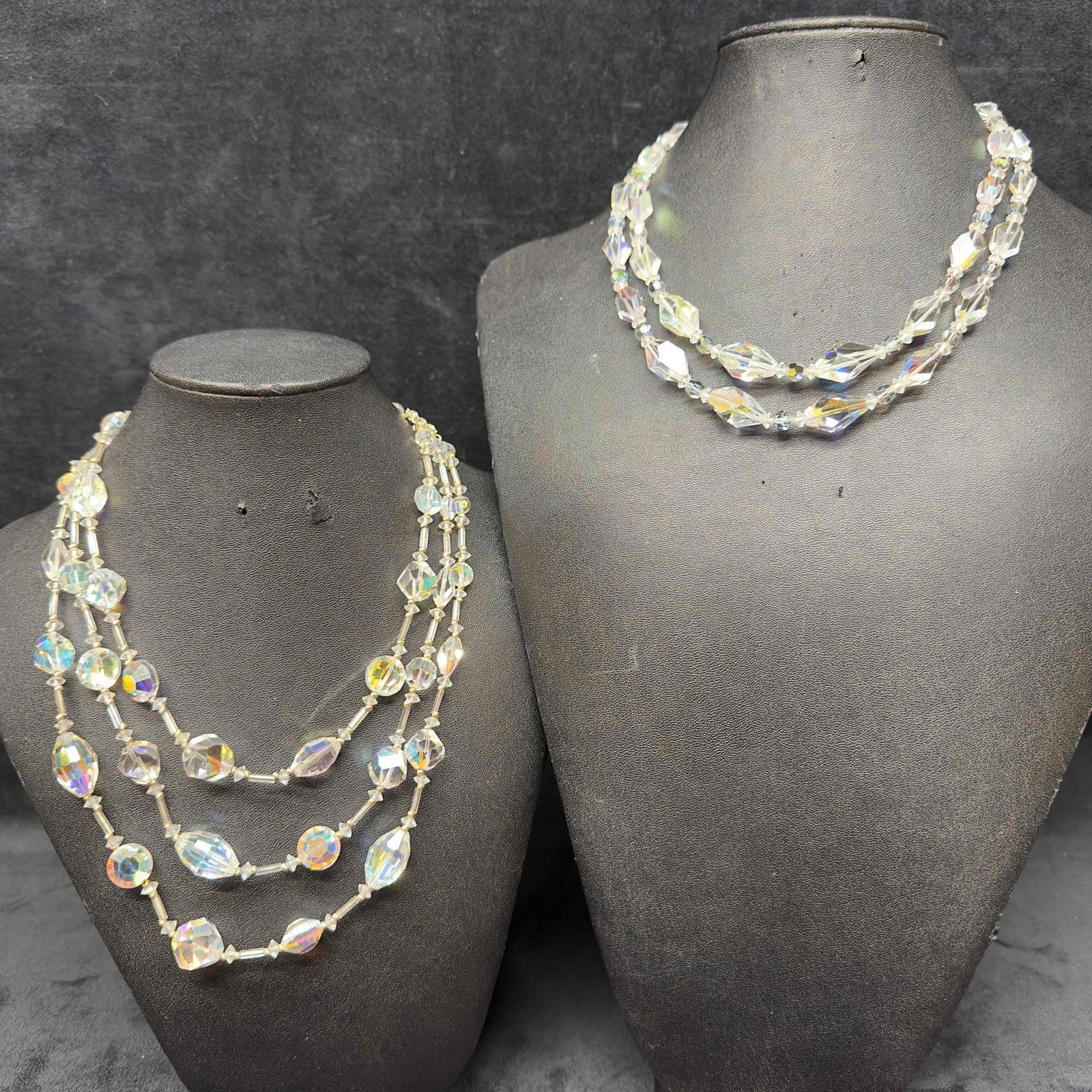 Clear Crystal Art Glass Beaded Flower Clasp Accent Vendome Double Triple Strand Necklace Set I51 (1 of 10)