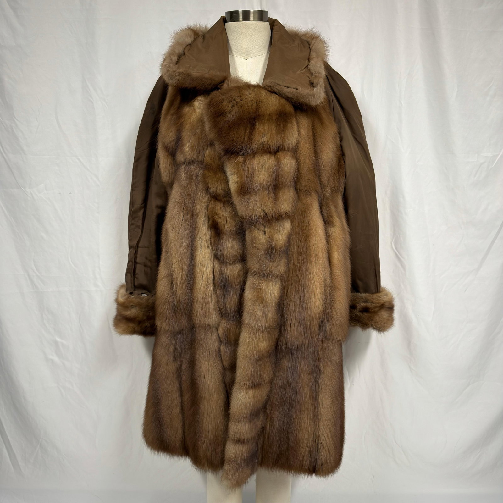 Brown Musk Rat Fur Coat Wide Collar Style FC18 (1 of 8)