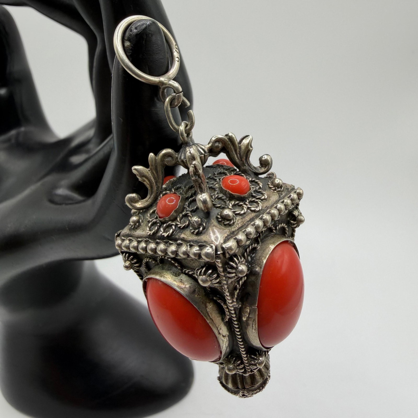 Coral Renaissance Revival Style Silver Charm Pendant Re33: This item is in good pre-owned, previously used/displayed condition with noticeable light wear and surface scratches. Please reference all photos for full details. This piece of jewelry has been caref