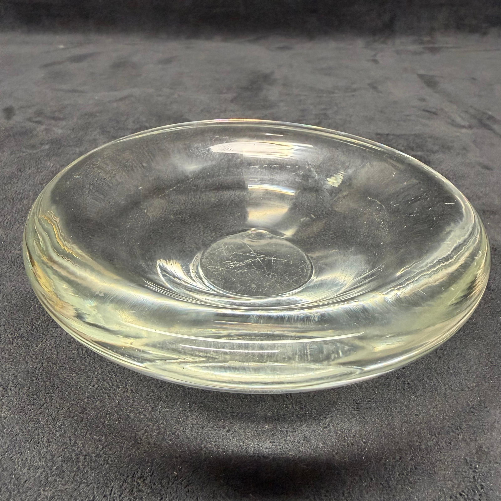 Vintage Signed Clear Crystal Art Glass Bowl Heavy Thick Wall (1 of 8)