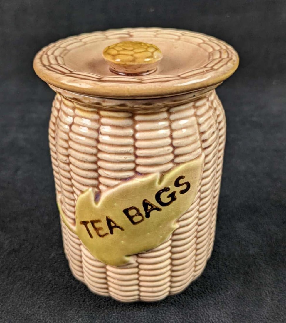 Vintage Handpainted Ceramic Tea Bag Holder By Tilso: Vintage Hand-painted Ceramic Tea Bag Holder By Tilso. Made in Japan. Is approx 3" x 3" x 4 1/2" and is in a good, vintage condition with two white spots on the top.