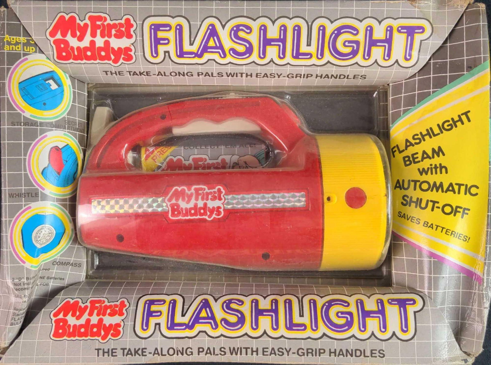 Vintage "My First Buddy's Flashlight": Vintage "My First Buddy's Flashlight". Released in 1987 by the Buddy L Corporation. Chid's flashlight is still in its original box. Box is approx 11 1/4" x 4" x 8 1/2". Box has storage-wear/crea