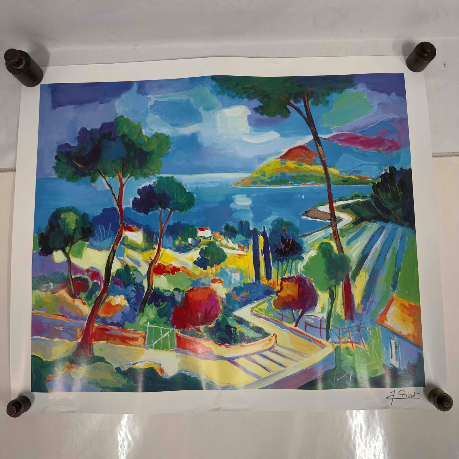 Jean-Claude Picot L'Escalier a Theoule Seriolithograph Signed and Numbered: Jean-Claude Picot L'Escalier a Theoule Seriolithograph Signed and Numbered. Seriolithograph in color on wove paper. Signed in the plate. Light noticeable creases. Includes original Park West
