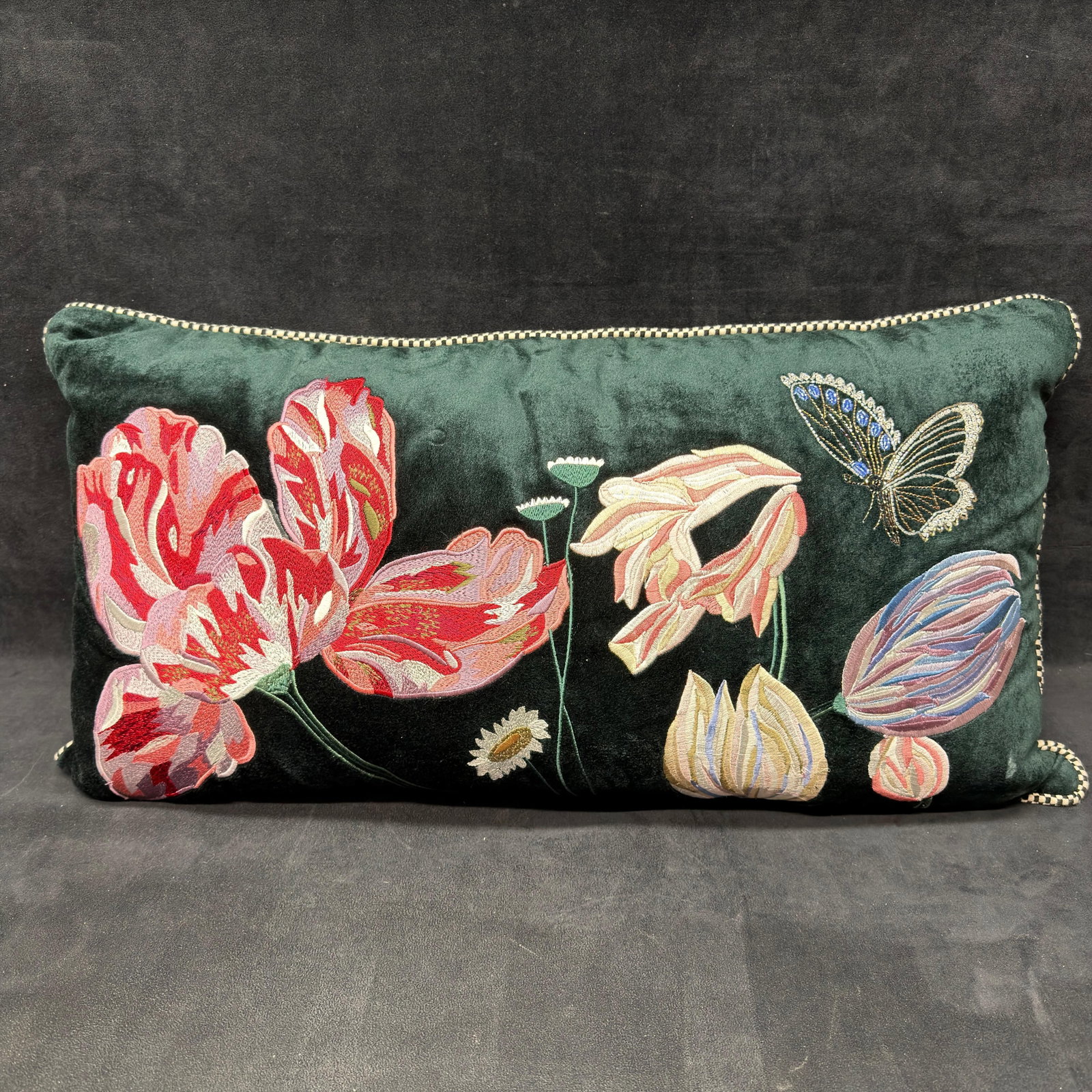 MacKenzie-Childs Embroidered Floral Velvet Lumbar Accent Pillow (1 of 6)