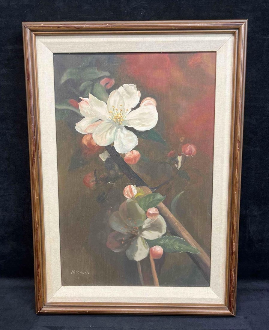 Michelle Moore Framed Original Acrylic On Canvas Orchid: This lot contains a Michelle Moore Framed Original Acrylic On Canvas. It is approx 15" x 1 1/2" x 21 1/4". Total weight is approx 3lbs. Overall the Original is in good pre owned condition with no noti