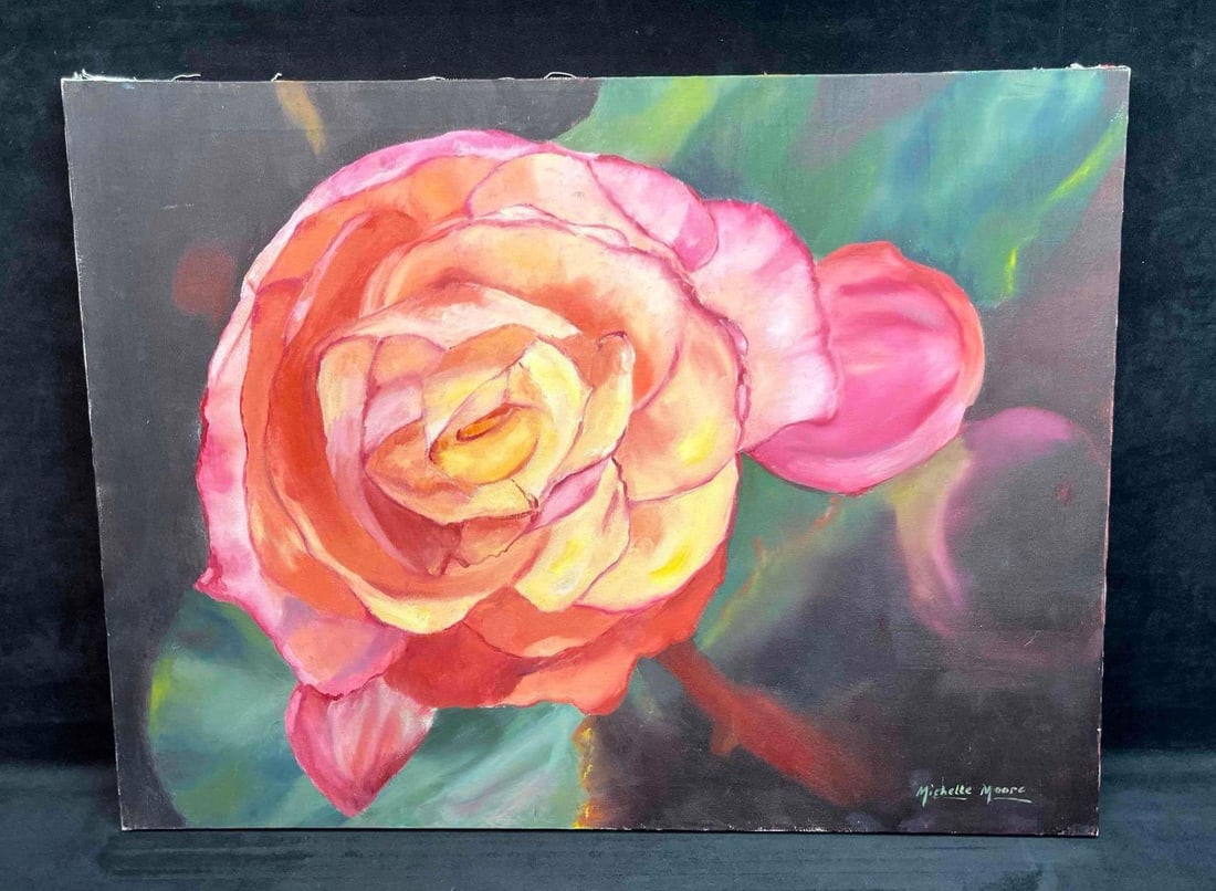 Michelle Moore Original Acrylic On Canvas Rose: This lot contains a Michelle Moore Original Acrylic On Canvas Rose. It is approx 24" x 3/4" x 18". Total weight is approx 1lb. Overall the Original is in good pre owned condition with no noticeable fl
