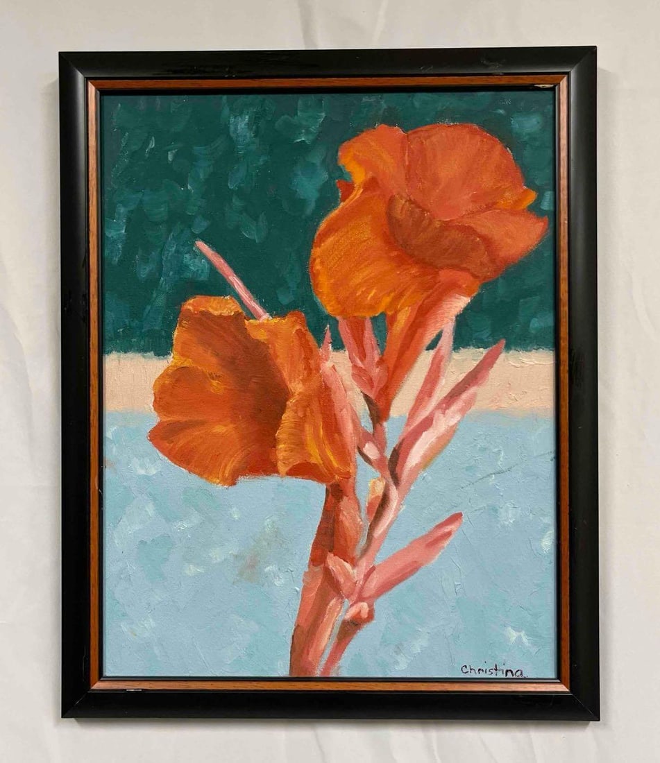 Framed Original Oil On Canvas Signed Christina: This lot contains a Framed Original Oil On Canvas Signed Christina. It is approx 16 1/4" x 1/2" x 20 1/4". Total weight is approx 1.5lbs. Overall the original is in good pre owned condition with some 