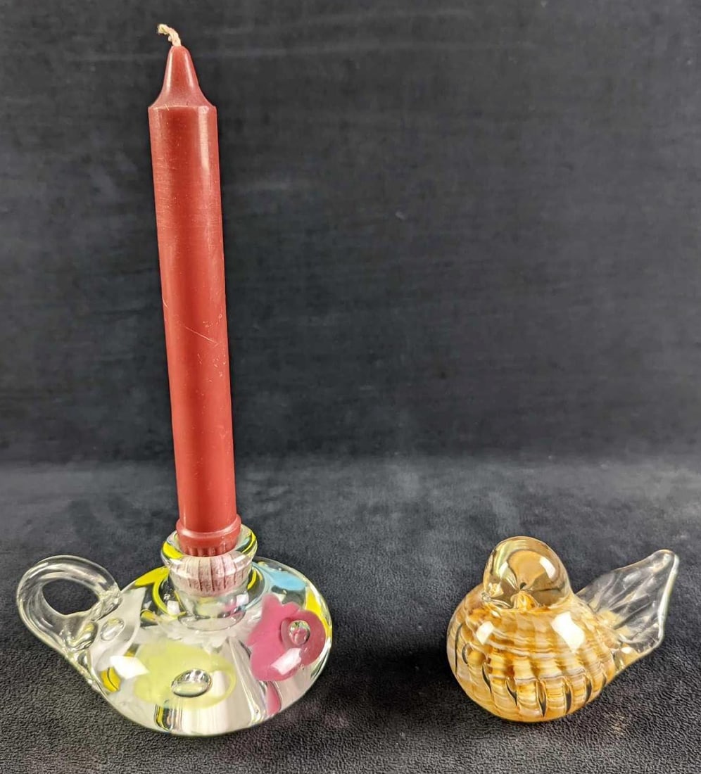 Vintage Joe St Clair Glass Candle Holder & Bird (1 of 7)