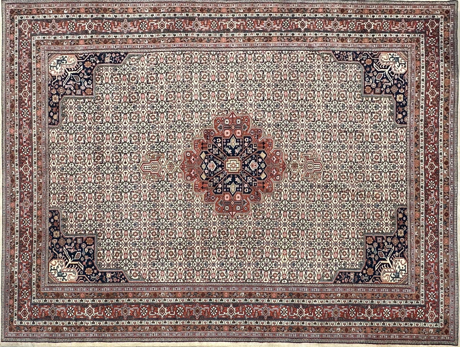 Tribal Style Pattern Design Persian Machine Knotted 10 x 14 Large Area Rug R155: The rug has a minor rip/tear on one end of the carpet. This Persian rug features complex, symmetrical design with a central medallion and ornate floral and geometric motifs. The rug showcases a rich