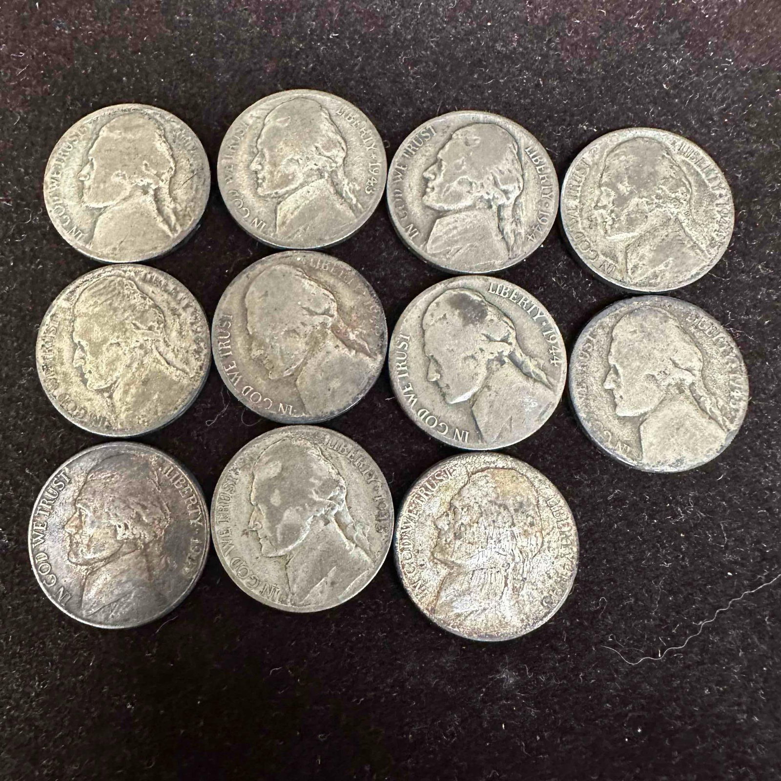 Lot of 11 Jefferson War Nickels 1942-1945 P and D Mint .35 Silver Coins: These coins have been tested and researched to the best of our ability prior to listing. Please view photos, as they are a part of the condition. DETAILS: Metal – .350 Silver (wartime alloy) Tes