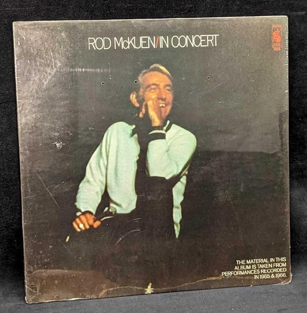 Sealed Rod McKuen In Concert LP: Sealed Rod McKuen In Concert LP. This was released by Stanyan Records in 1972. This sealed LP is approx 12 1/4" x 12 1/4" and it weighs 0.52lb. There is some wear on the sealed LP and a crease on the