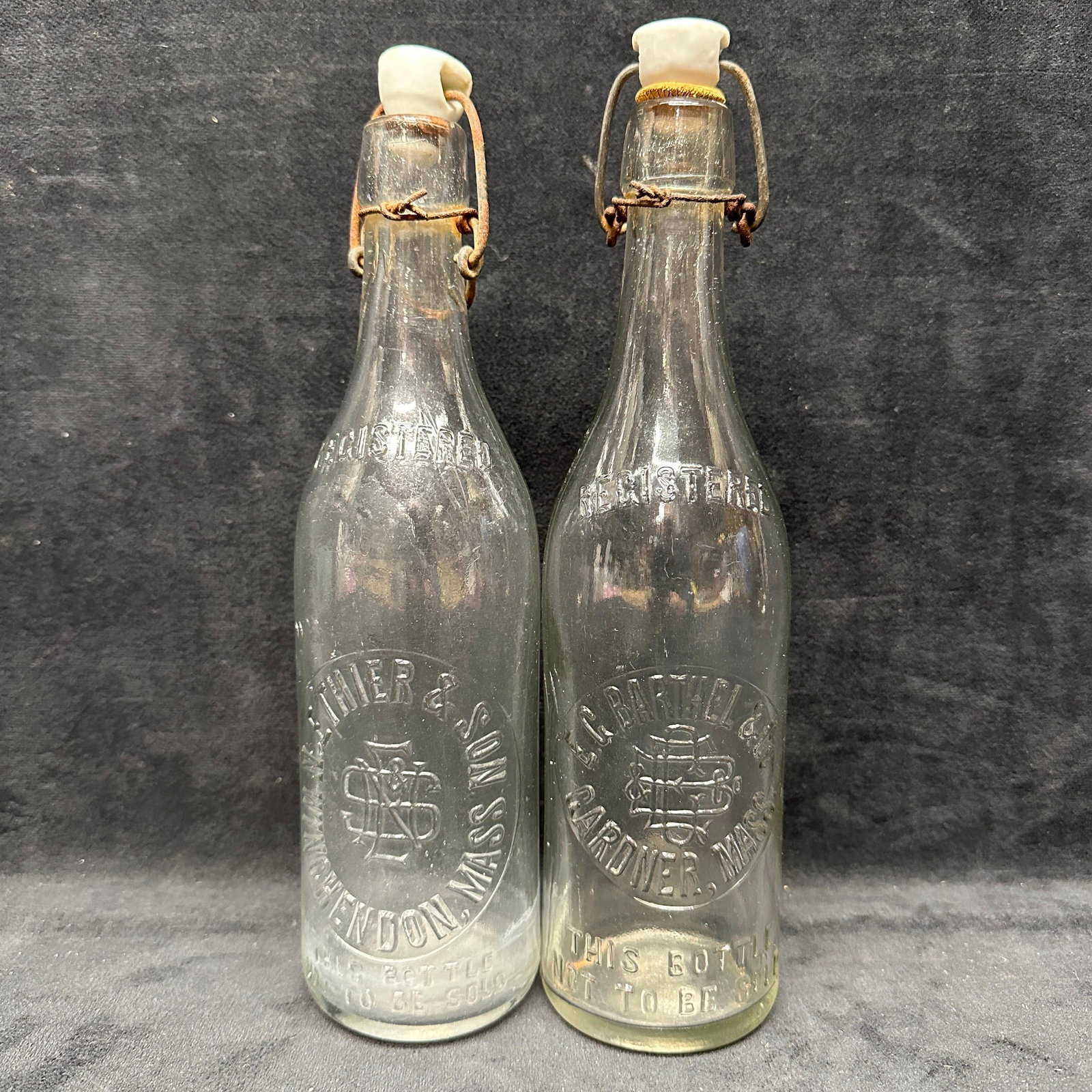 Two Antique Hutchinson Style Blob Ceramic Top Soda Bottles (1 of 6)