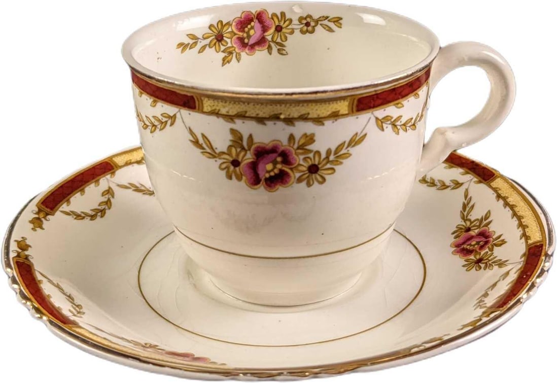 12 Vintage John Maddock & Sons Demitasse and Saucers: This lot consists of: (6) Demitasse Cups. These are approx 3 3/4" x 2 3/4" x 2 1/4". Together they weigh 1lb. (6) Saucers. These are approx 5" and together they weigh 1.04lb.