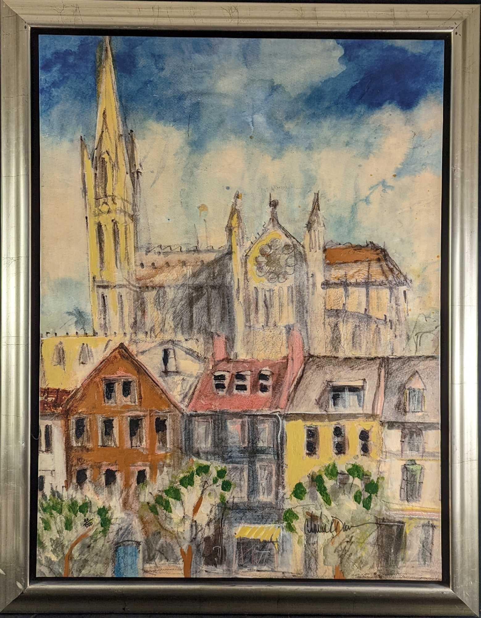 Framed LE Charles R Davies Lacey's Tower Print On Canvas: This is a limited edition Giclee embellished print on canvas called "Lacey's Tower" by artist Charles R Davies. This one is #90 out of #550. The framed canvas is approx 36" x 2" x 46 12" and it w