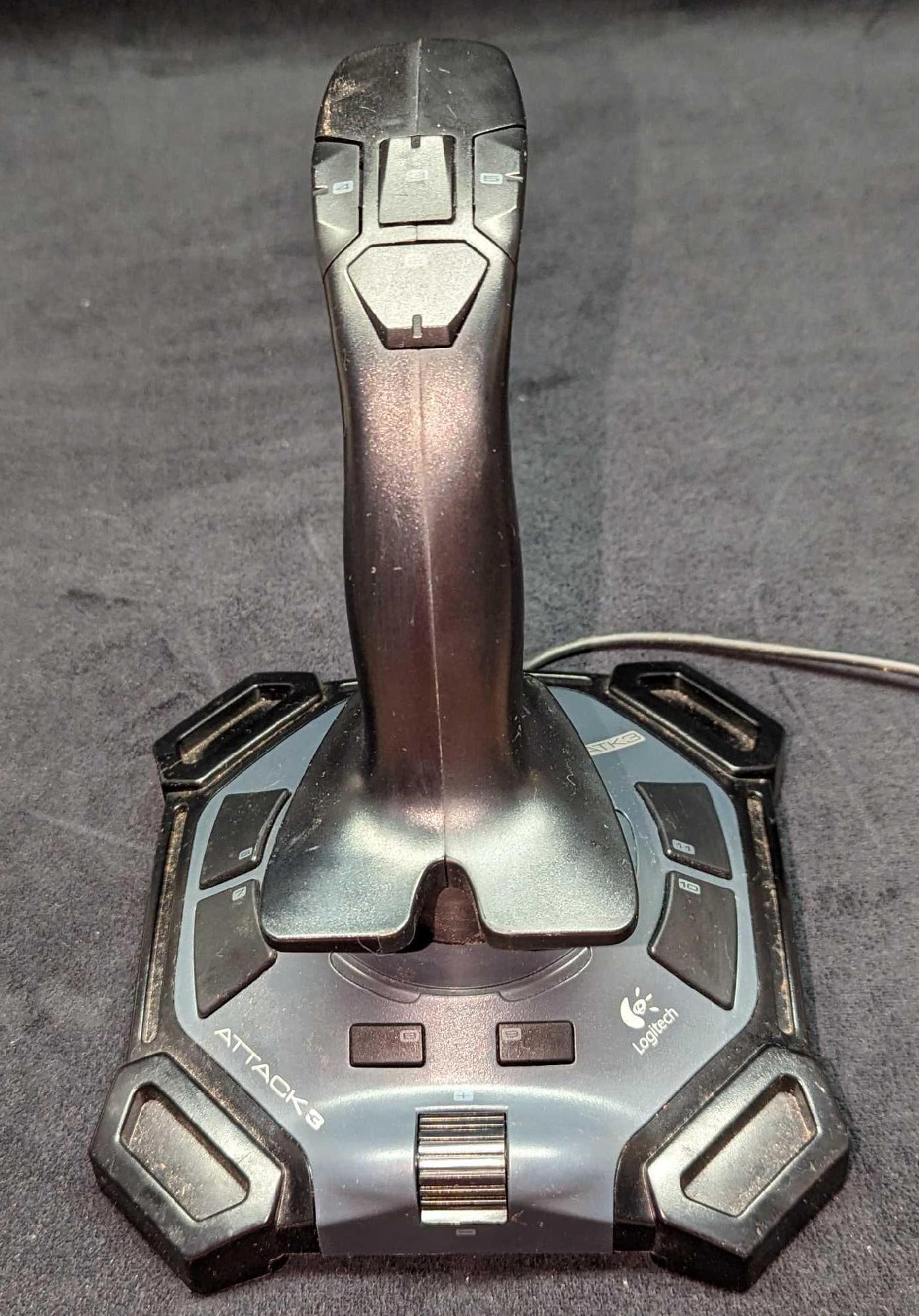 Logitech Attack 3 Eight Button USB Joystick: Logitech Attack 3 Eight Button USB Joystick. System Requirements Apple MacOS 9, Apple MacOS X 10.x, Microsoft Windows 98/ME/2000/XP. The joystick is approx 6" x 6" x 7 3/4" and it wei