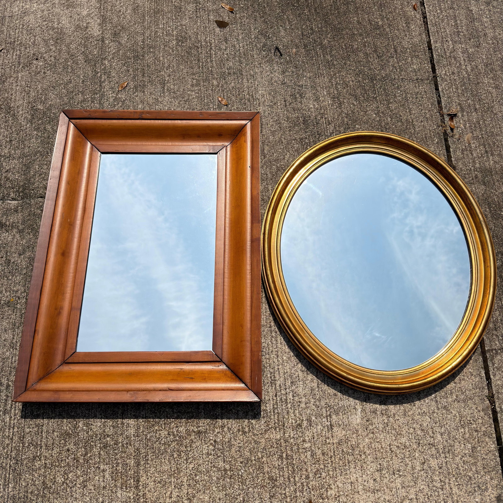 Two Decorative Framed Wall Mirrors Rectangular Wood and Oval Gilt Frame (1 of 6)